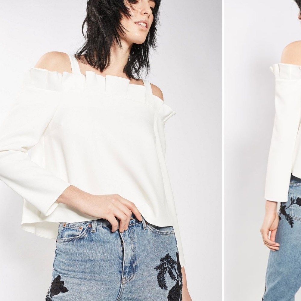 Topshop box pleat cold shoulder top, size 8